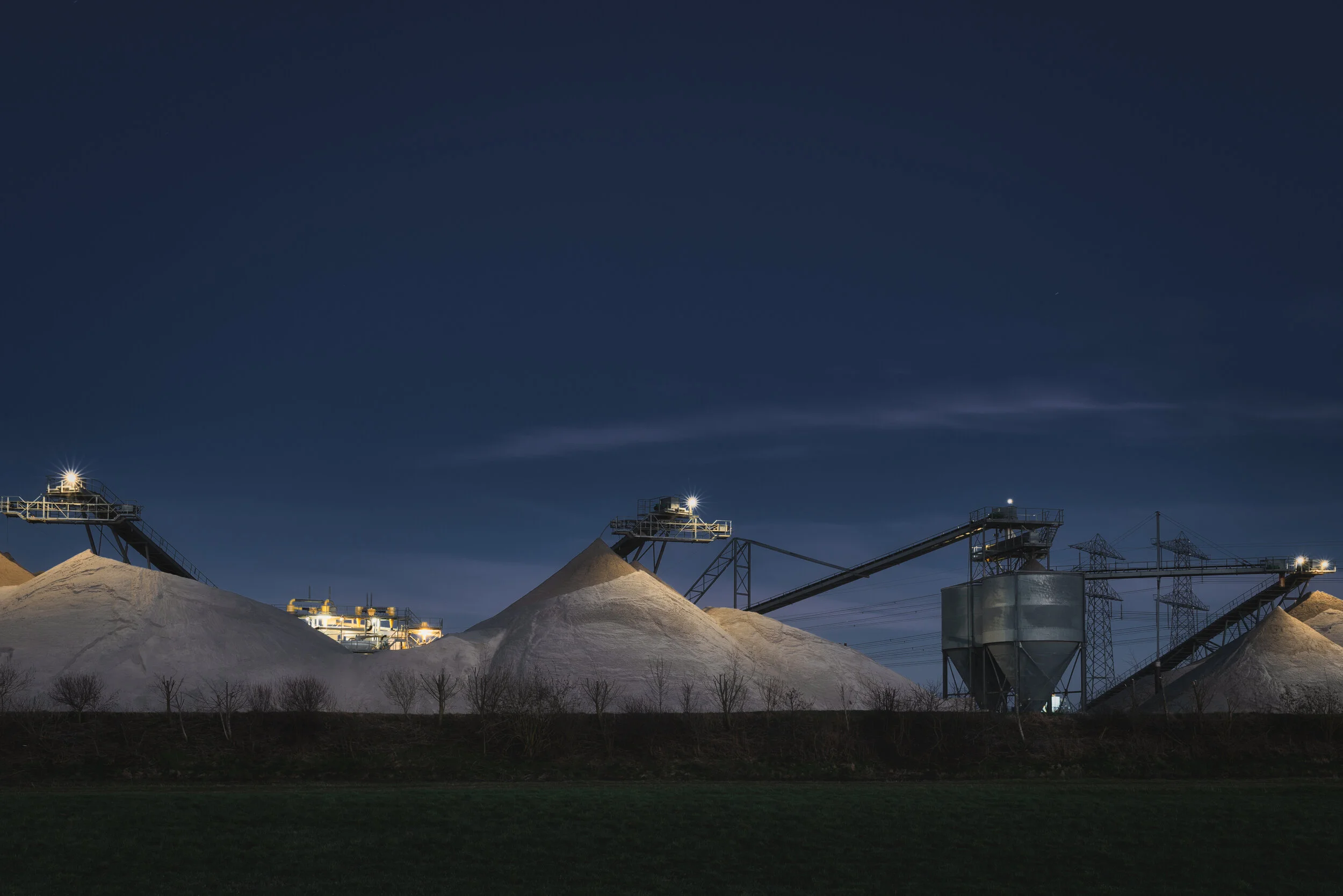 Sand mining at night